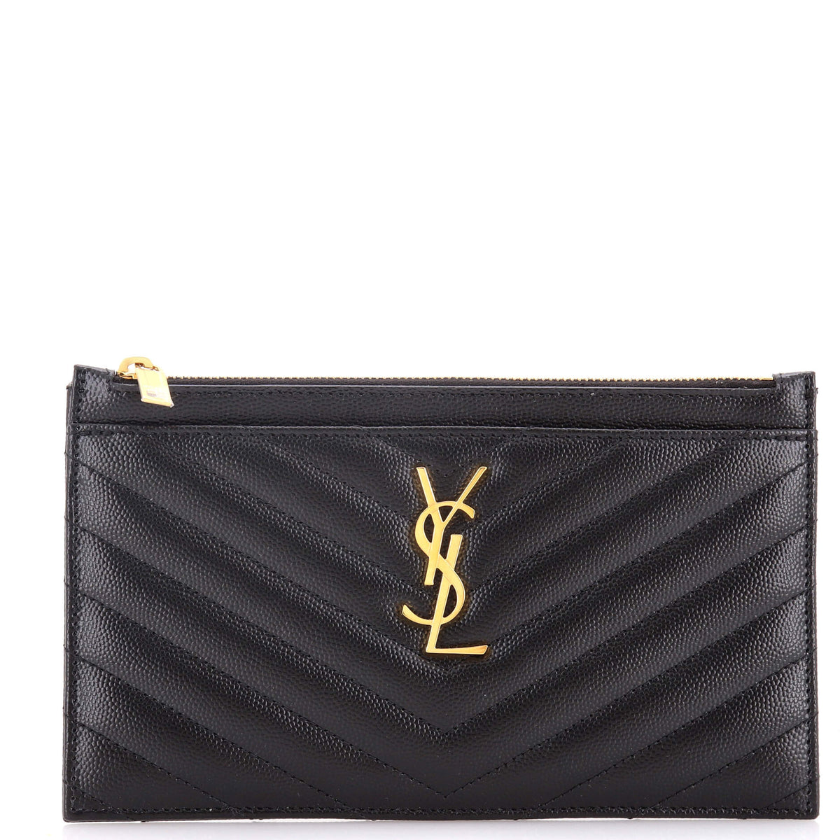 Saint Laurent Classic Monogram Zip Bill Pouch Matelasse Chevron Leather Medium