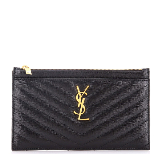 Classic Monogram Zip Bill Pouch Matelasse Chevron Leather Medium