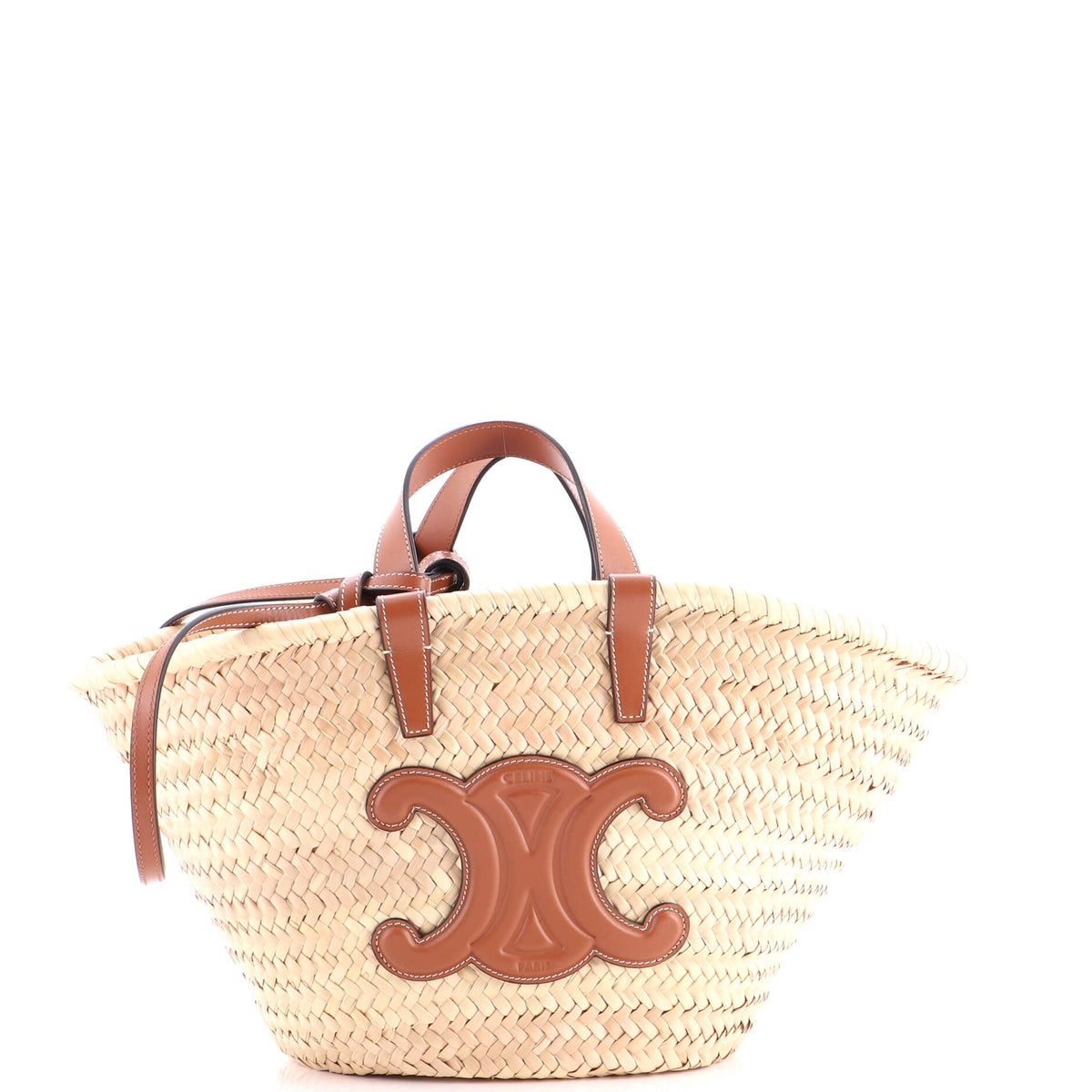 Celine CELINE Triomphe Basket Shoulder Bag Raffia with Leather Medium