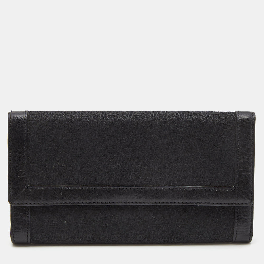 DKNY Black Signature Canvas and Leather Continental Wallet