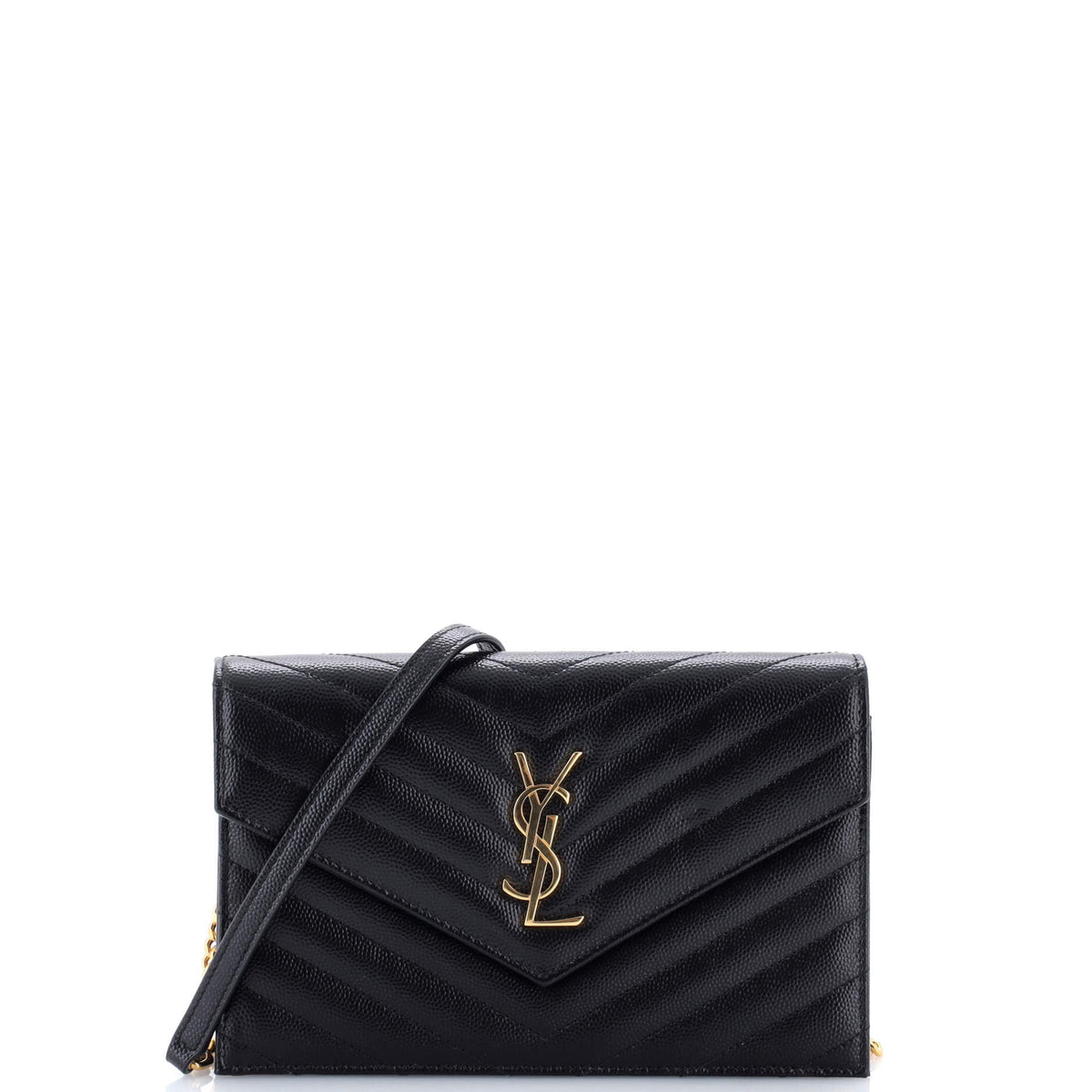 Saint Laurent Classic Monogram Wallet on Chain Matelasse Chevron Leather Small