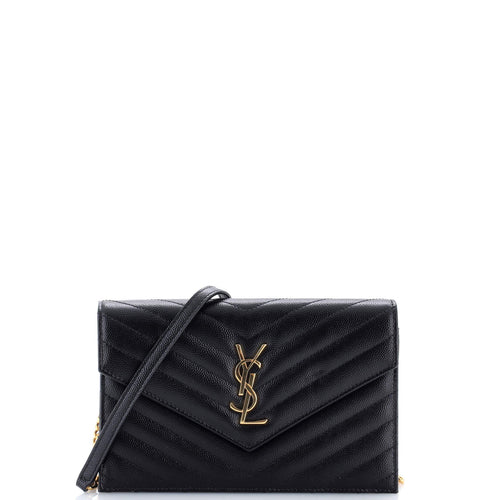 Classic Monogram Wallet on Chain Matelasse Chevron Leather Small