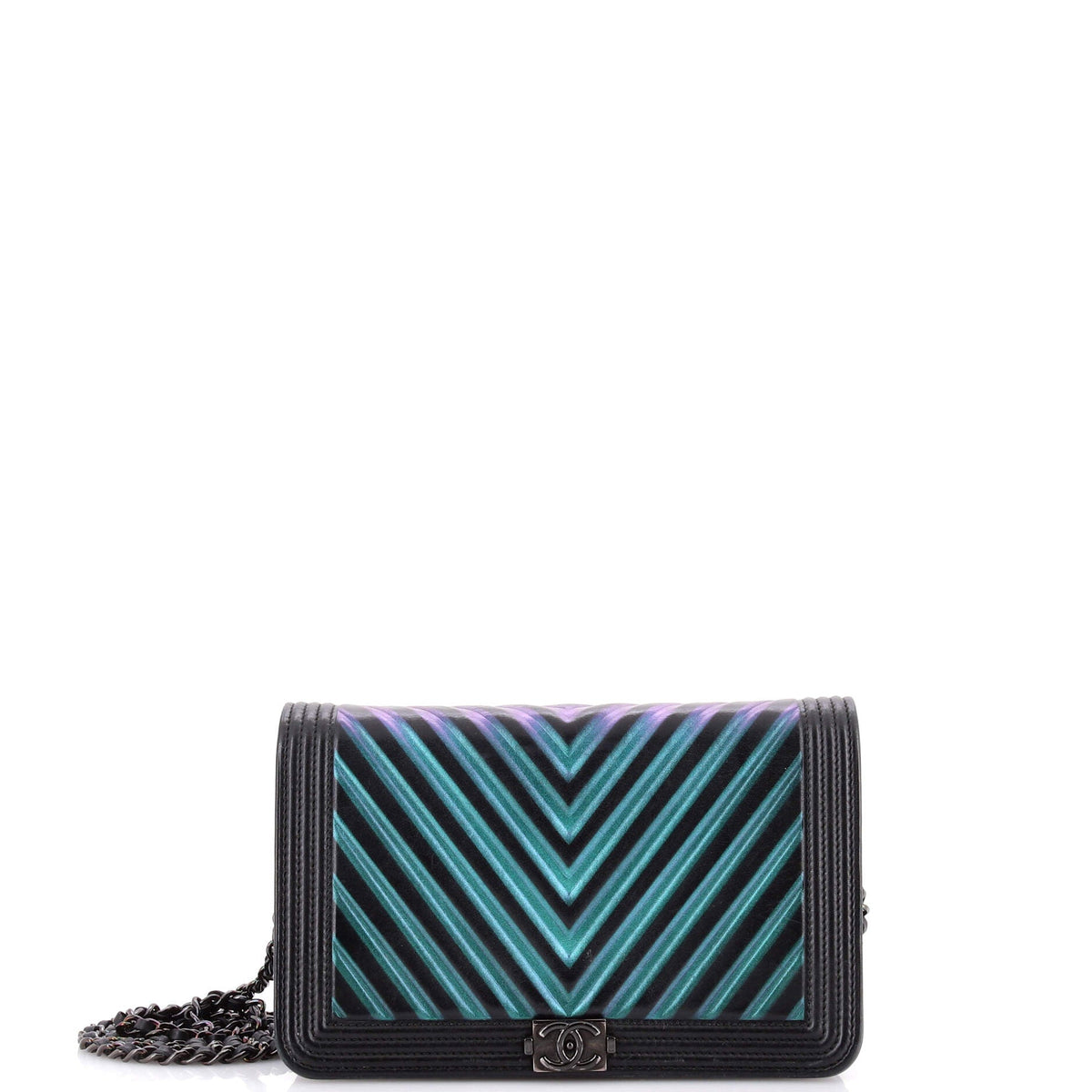 Chanel CHANEL Boy Wallet on Chain Chevron Painted Calfskin