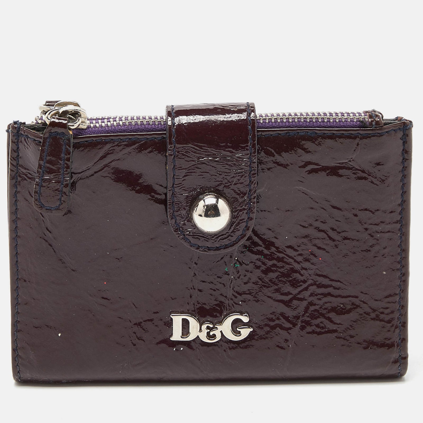 D&G Portefeuille à rabat à double fermeture éclair en cuir verni prune