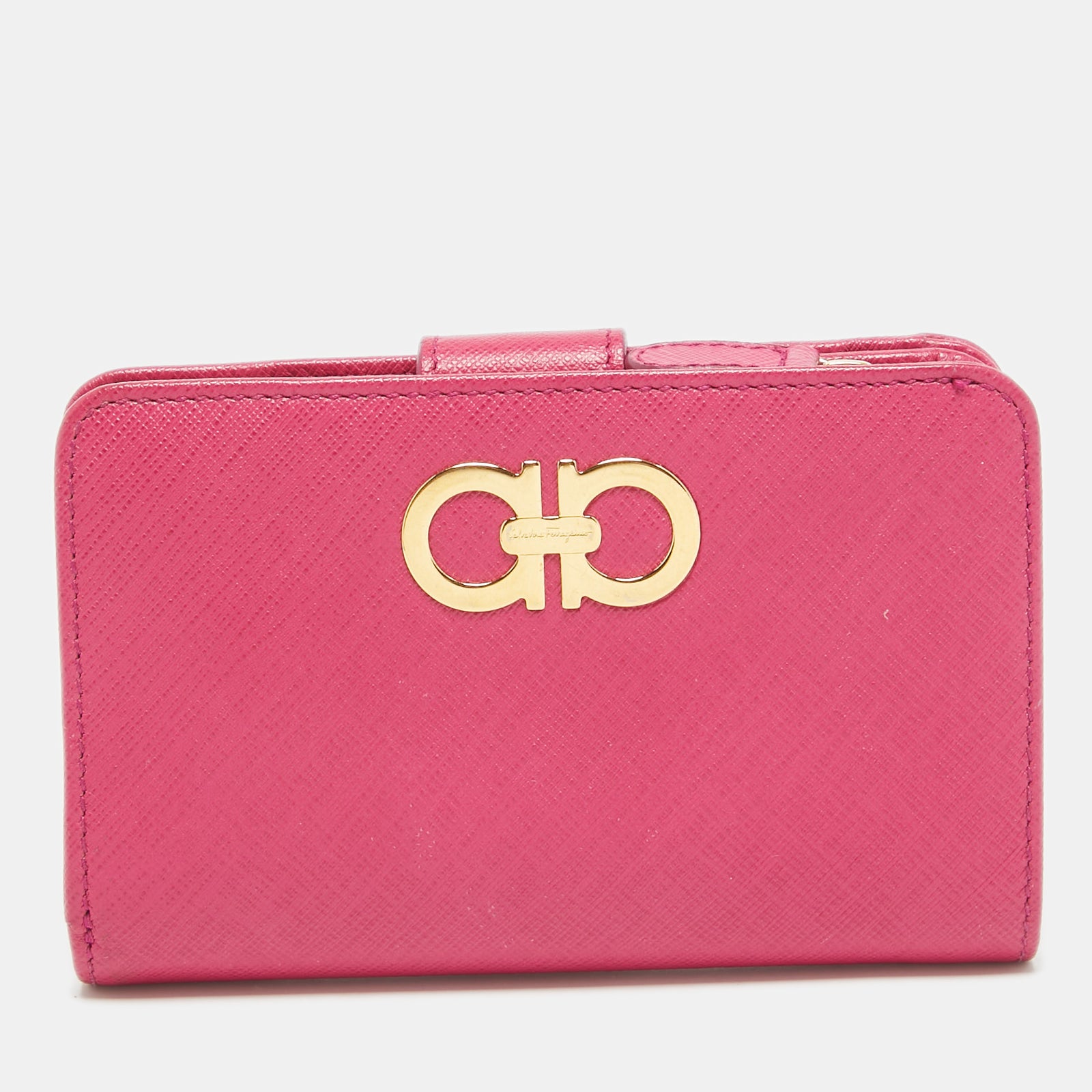 Salvatore Ferragamo Pink Leather Gancini French Wallet