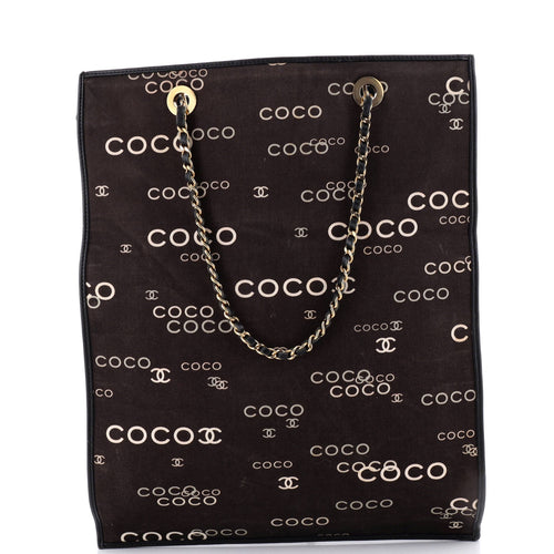 CHANEL Vintage Coco Chain Shopping Tote Printed Canvas Tall