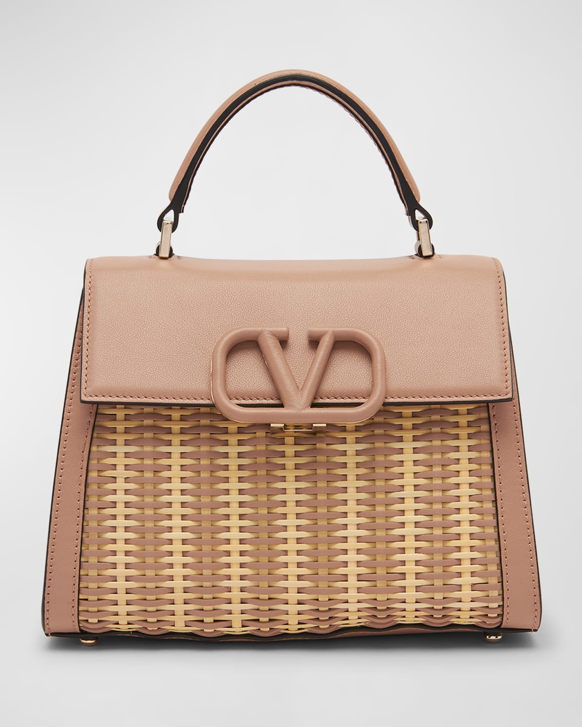 Valentino VSLING Small Straw Top-Handle Bag