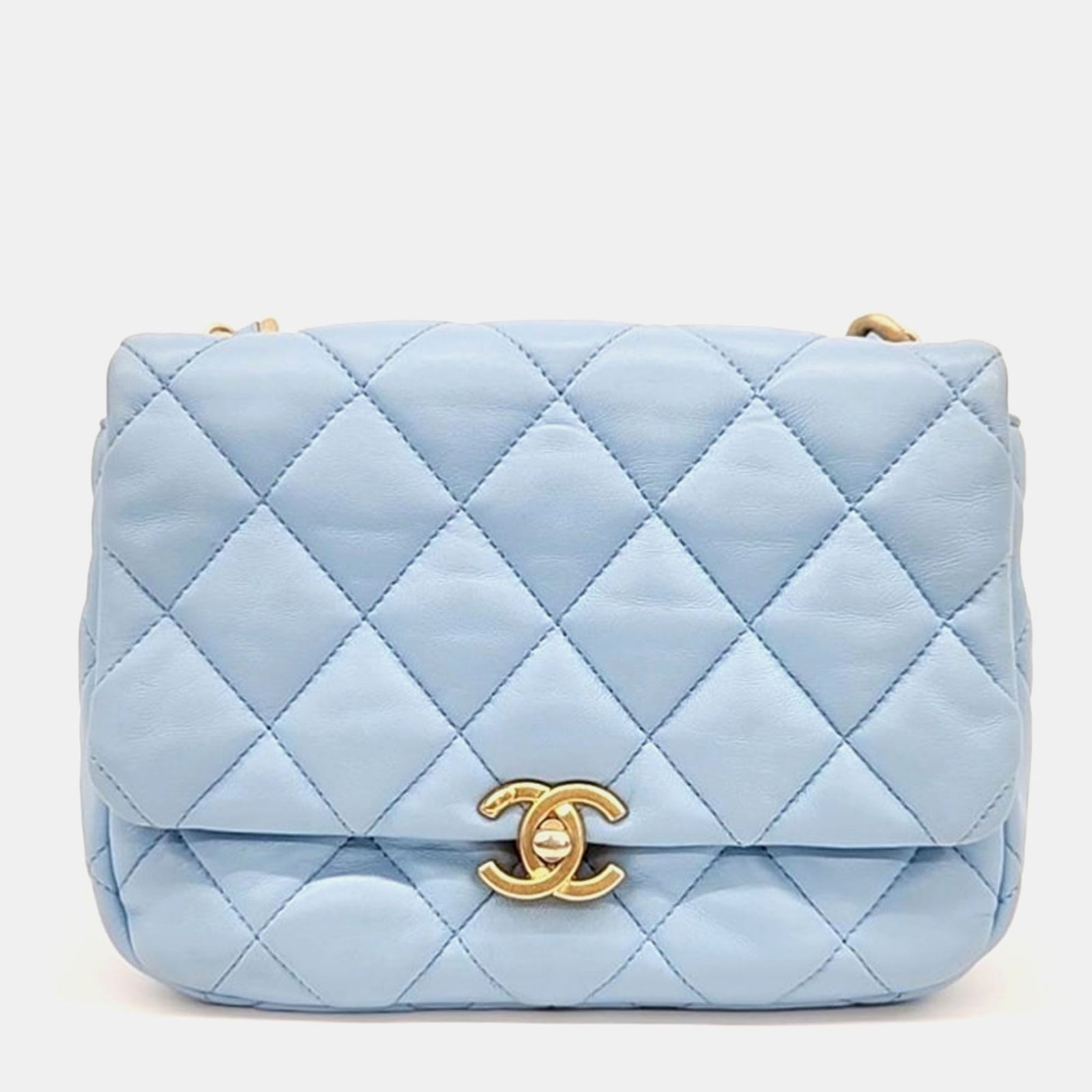 Chanel Sac à rabat en cuir bleu avec chaîne Candy