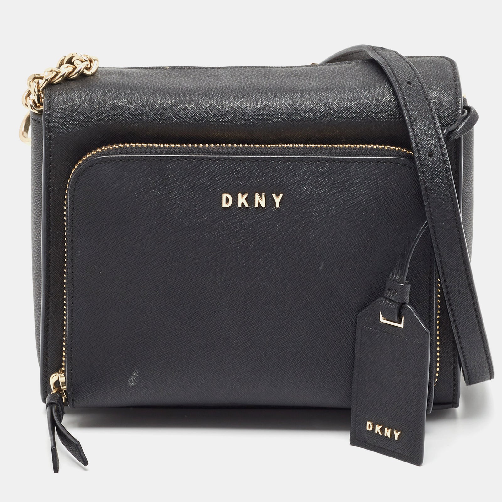 DKNY DKNY Black Leather Front Zip Crossbody Bag