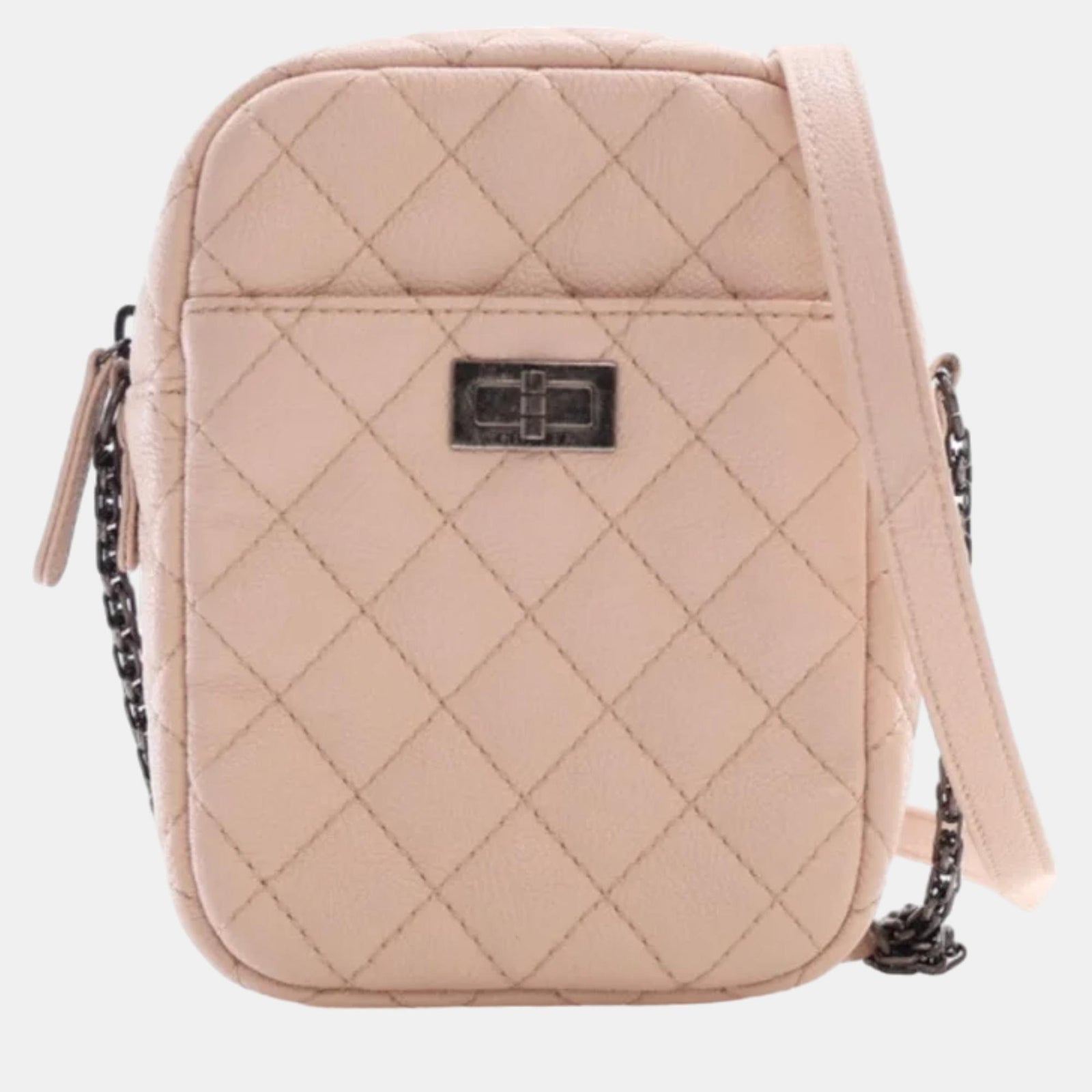 Chanel Sacs à bandoulière pour appareil photo en cuir grainé matelassé rose, réédition verticale