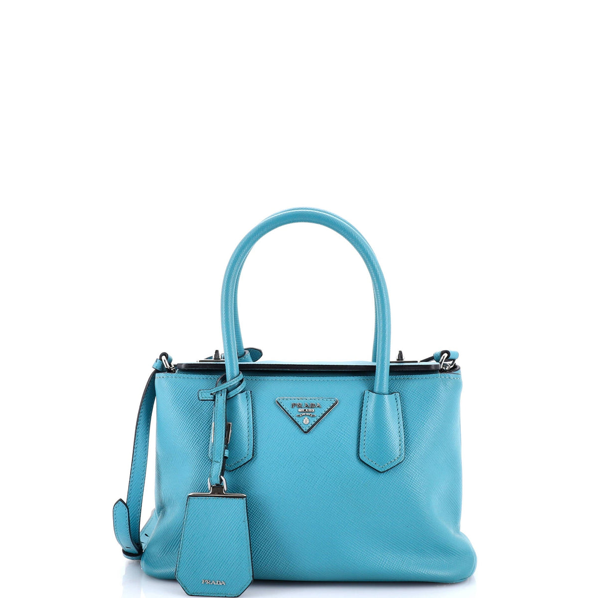 Prada PRADA Turnlock Cuir Twin Tote Saffiano Leather Small