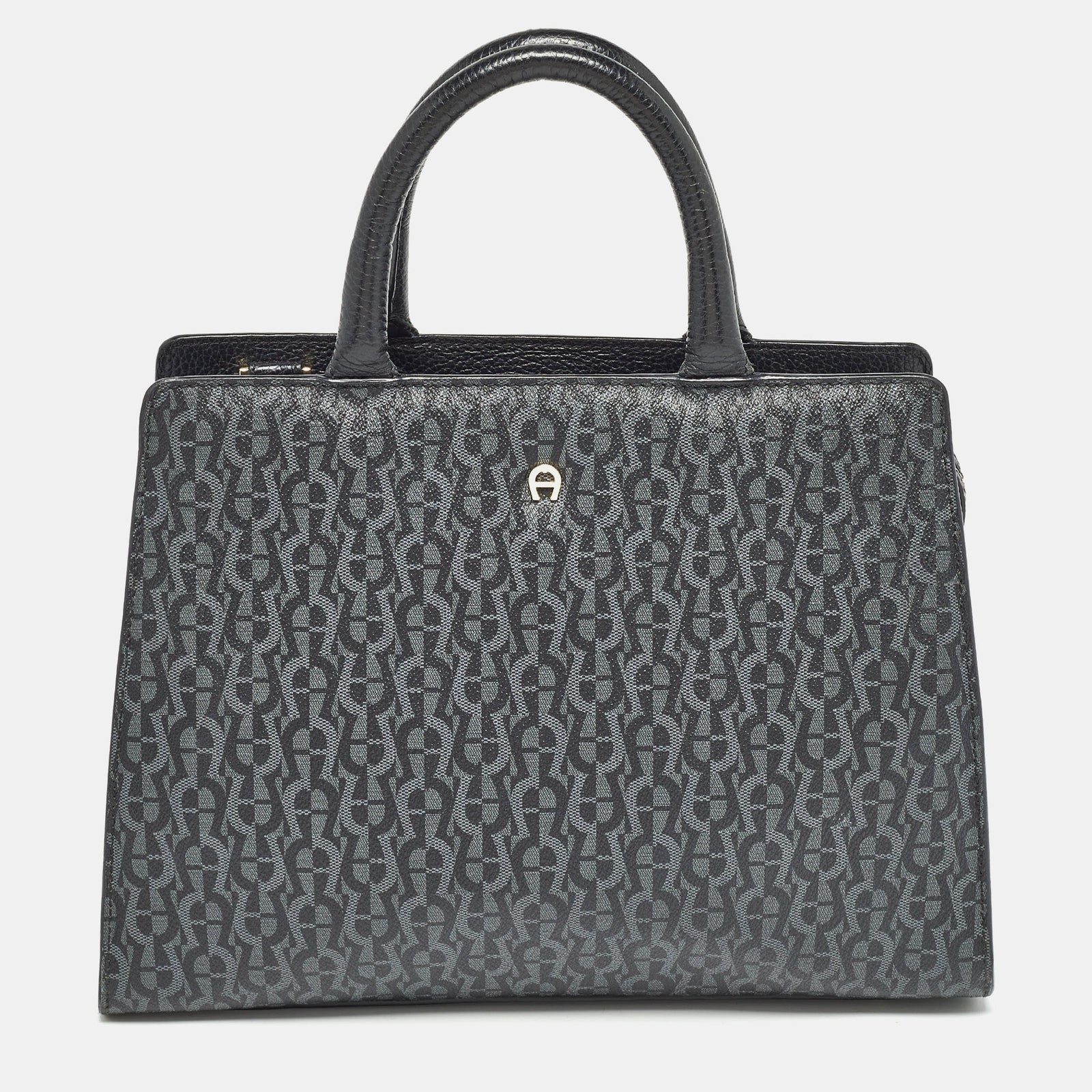 Aigner Black/Dark Grey Signature Coated Canvas Cybill Tote