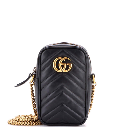 GUCCI GG Marmont Vertical Phone Crossbody Bag Matelasse Leather Mini