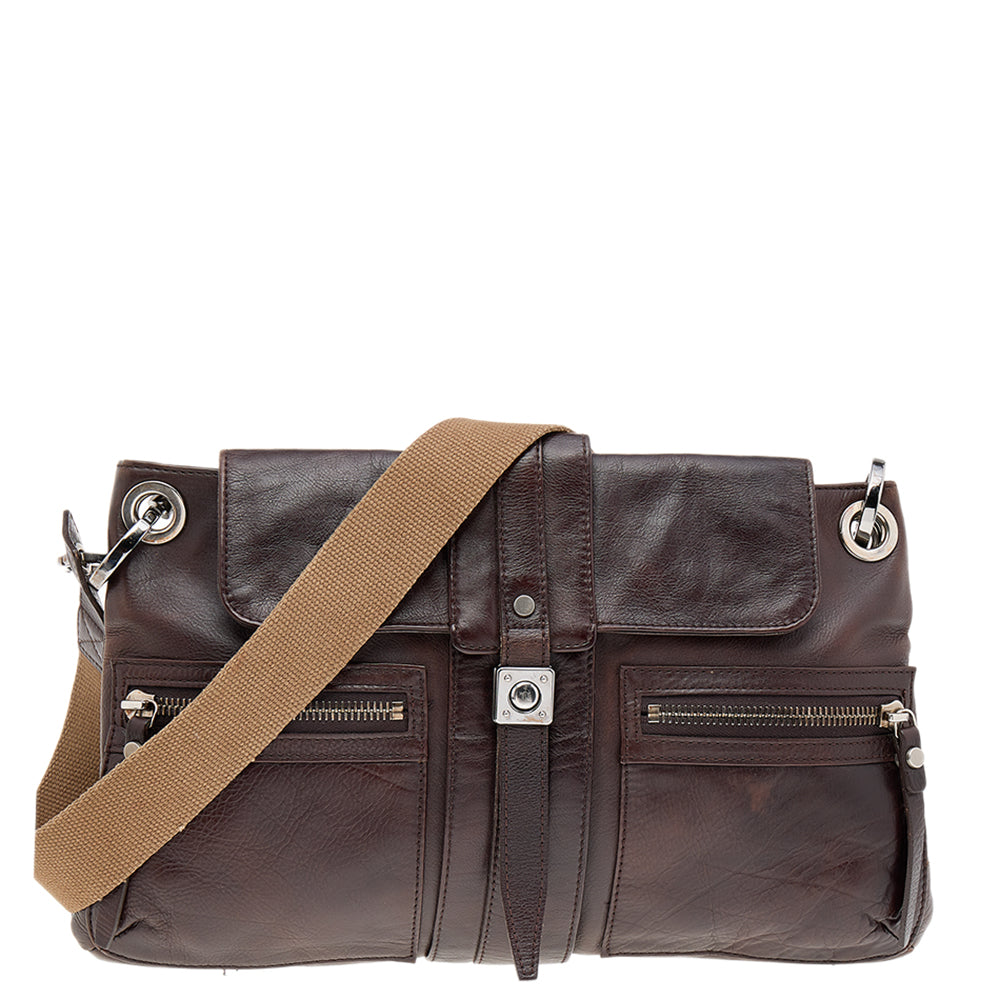 Dark Brown Leather Flap Shoulder Bag