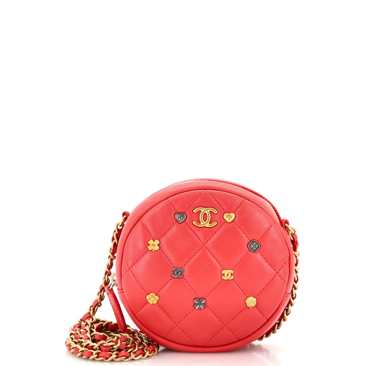 Chanel CHANEL Lucky Charms Round Clutch With Chain Quilted Lambskin Mini