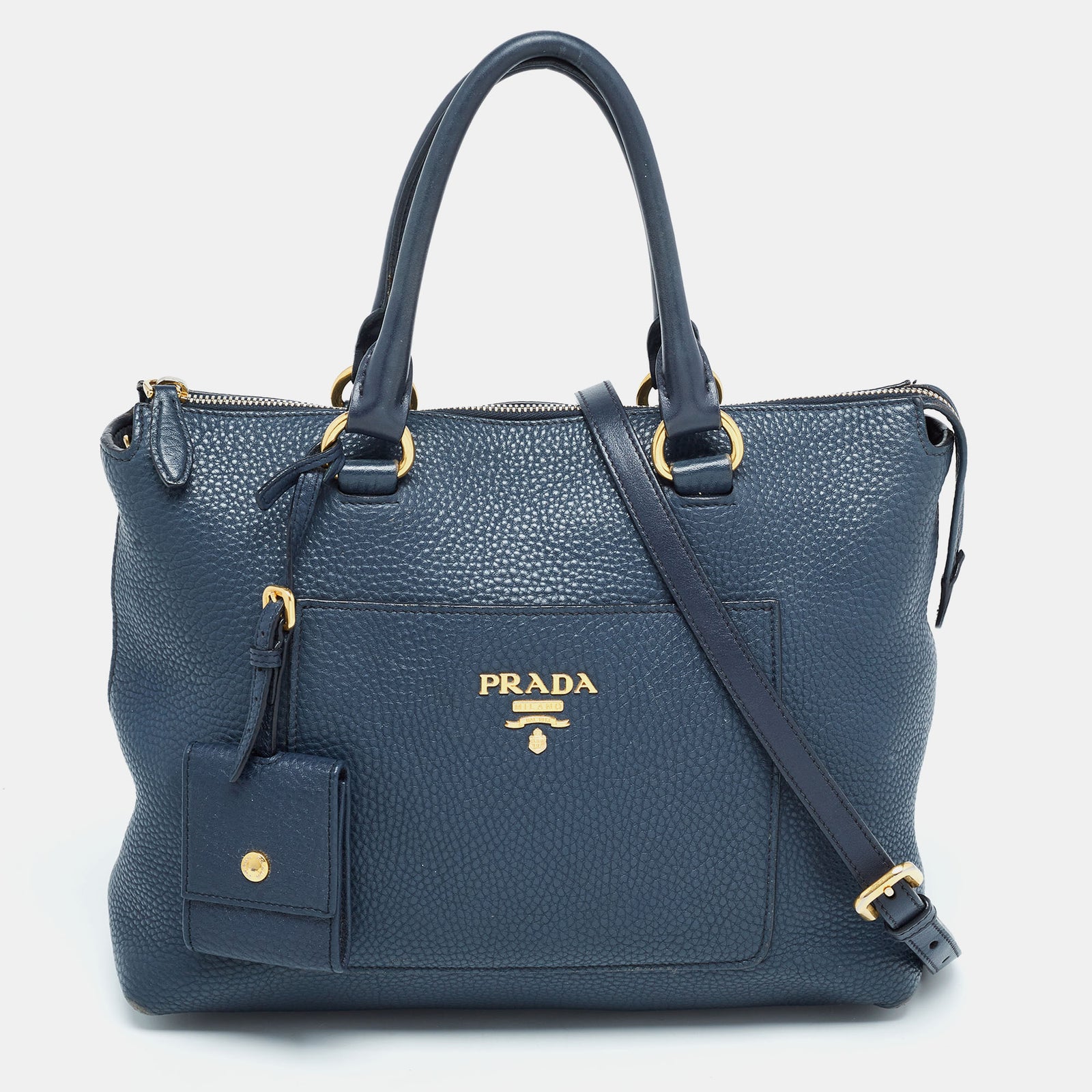 Prada Navy Blue Vitello Daino Leather Satchel