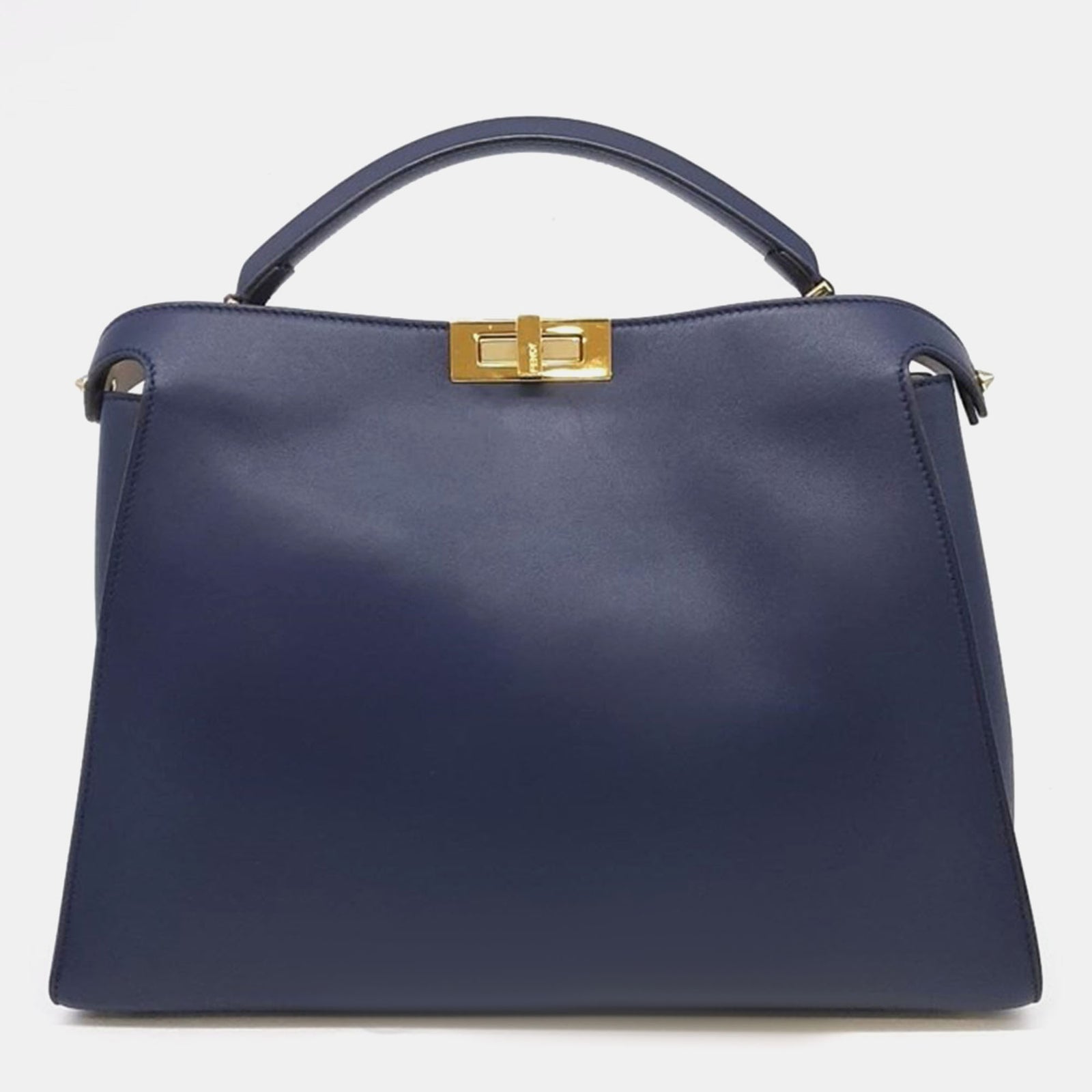 Fendi Navy Blue Leather Peekaboo Essentially Large Top Handle Bag