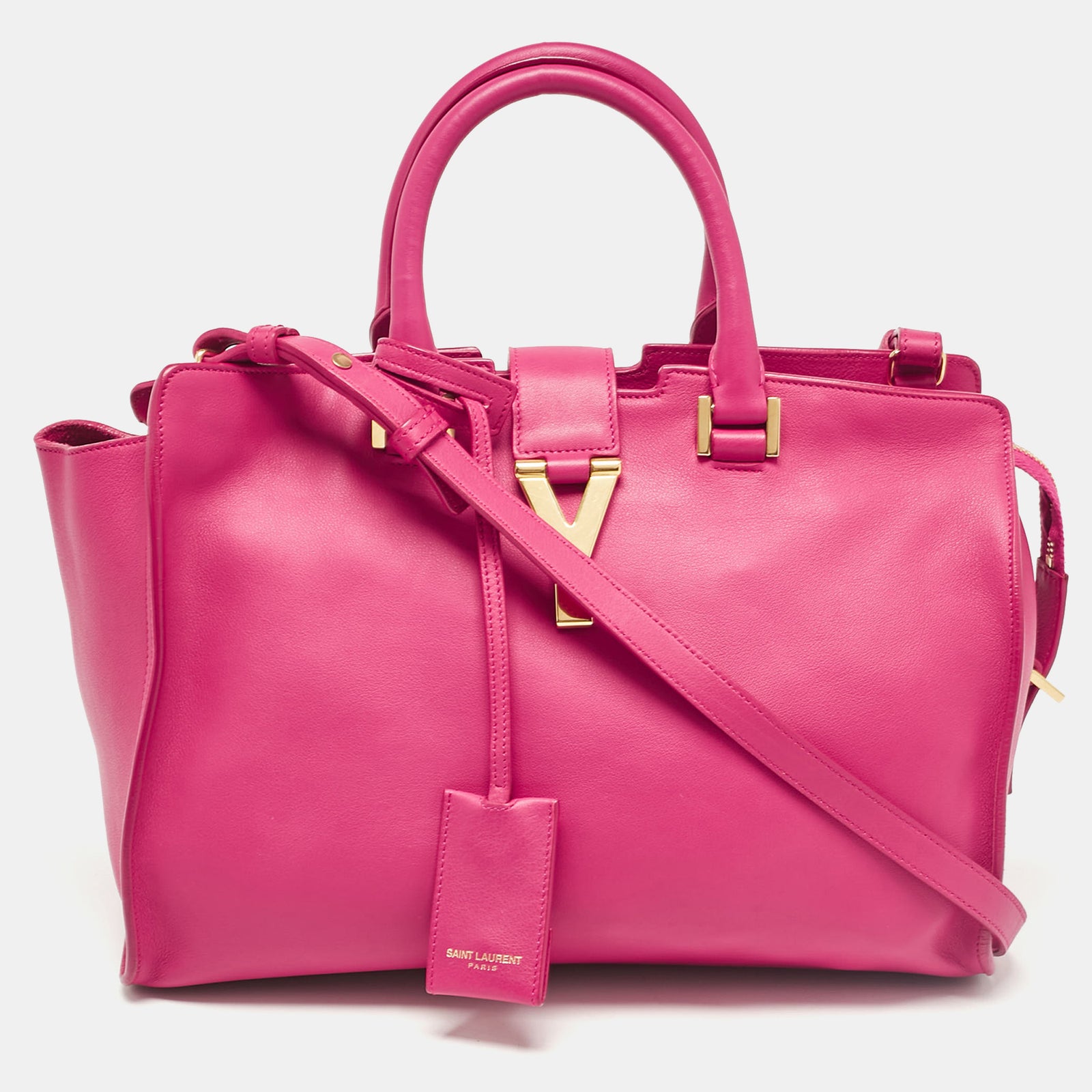 Saint Laurent Paris Saint Laurent Magenta Leather Small Ligne Y Cabas Chyc Tote