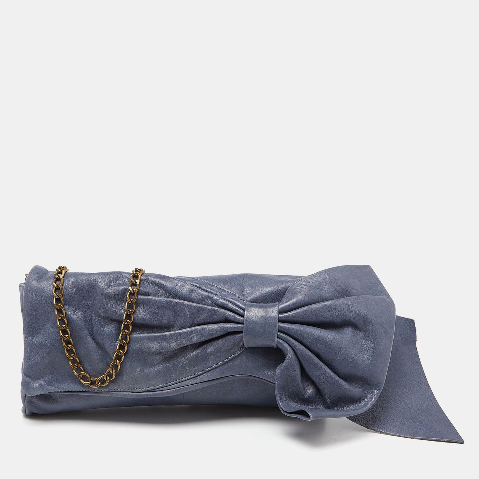 Red Valentino Blue Leather Bow Chain Clutch