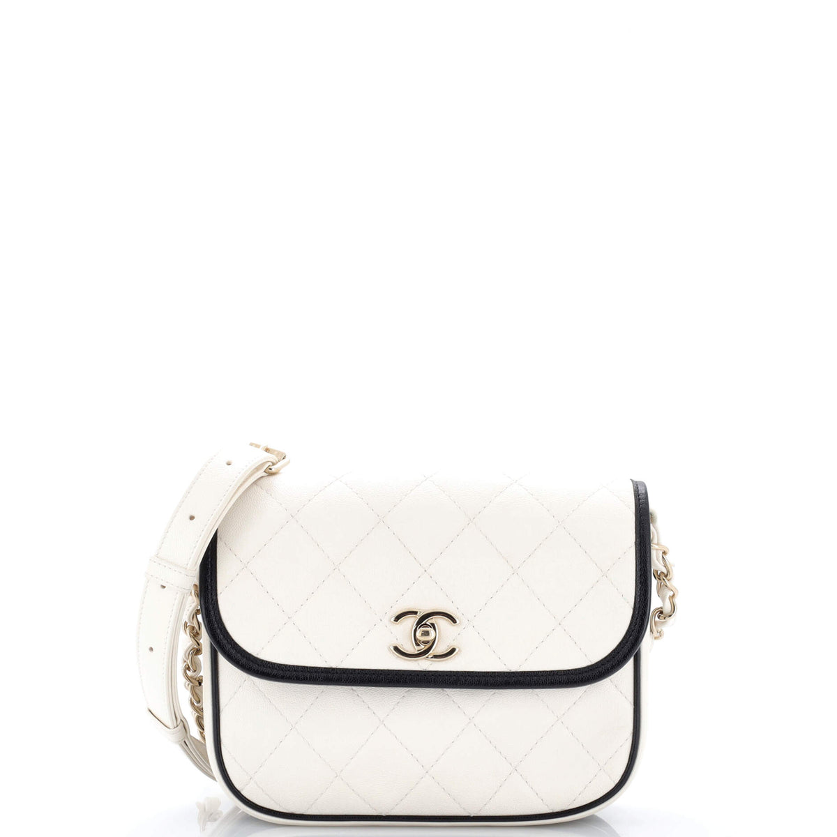 Chanel CHANEL CC Round Flap Messenger Bag Quilted Caviar Small