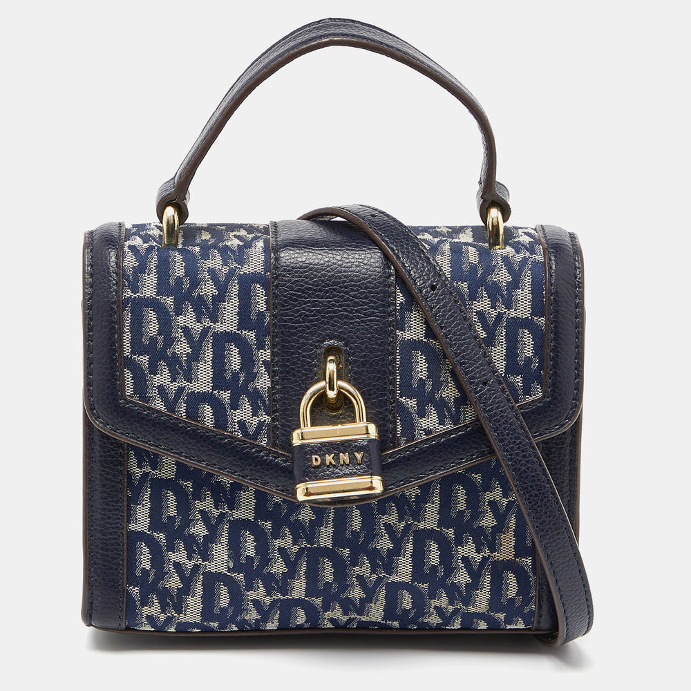 DKNY Blue Signature Canvas and Leather Top Handle Bag