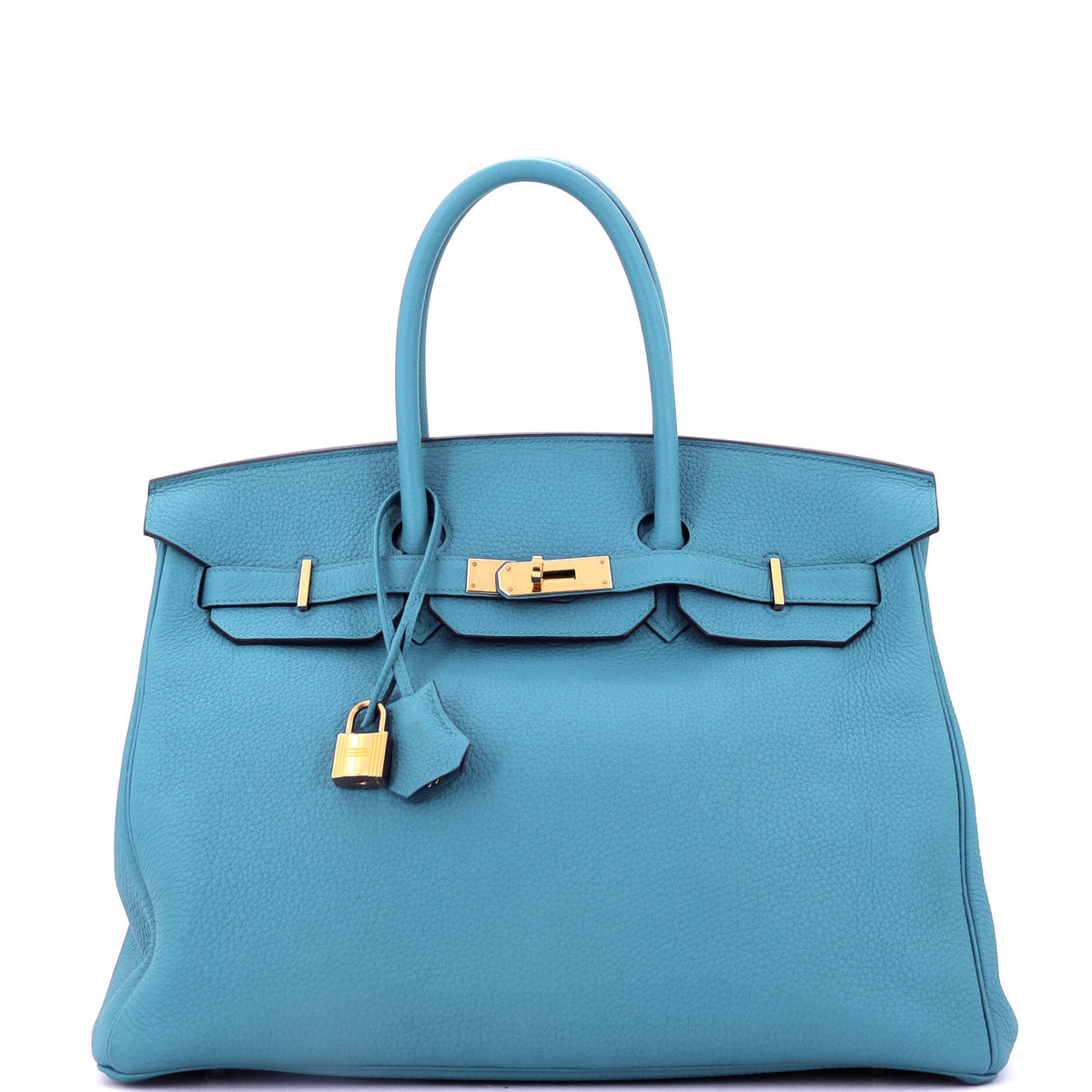 Herm?s Birkin Handbag Turquoise Togo with Gold Hardware 35