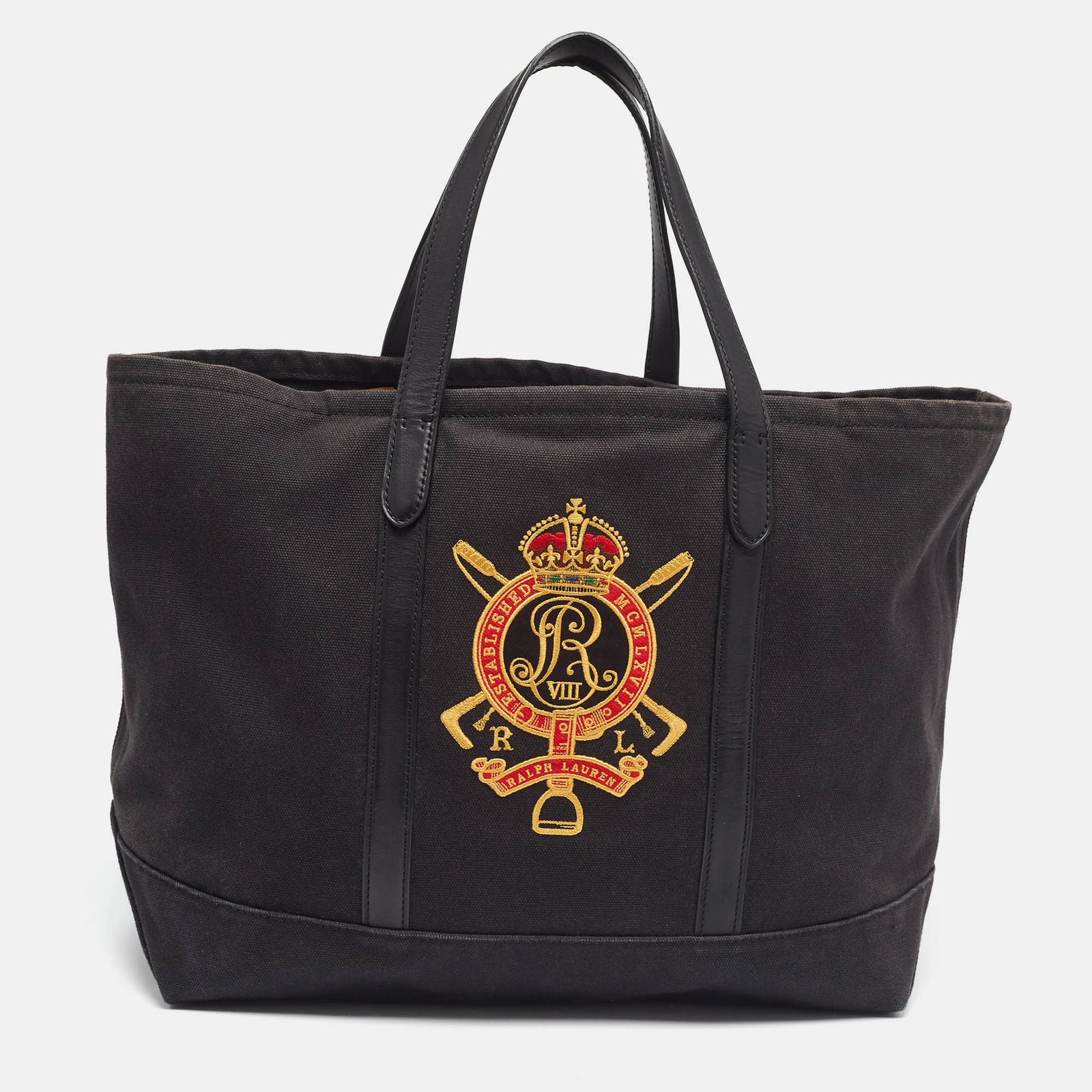 Ralph Lauren Black Canvas Embroidered Tote