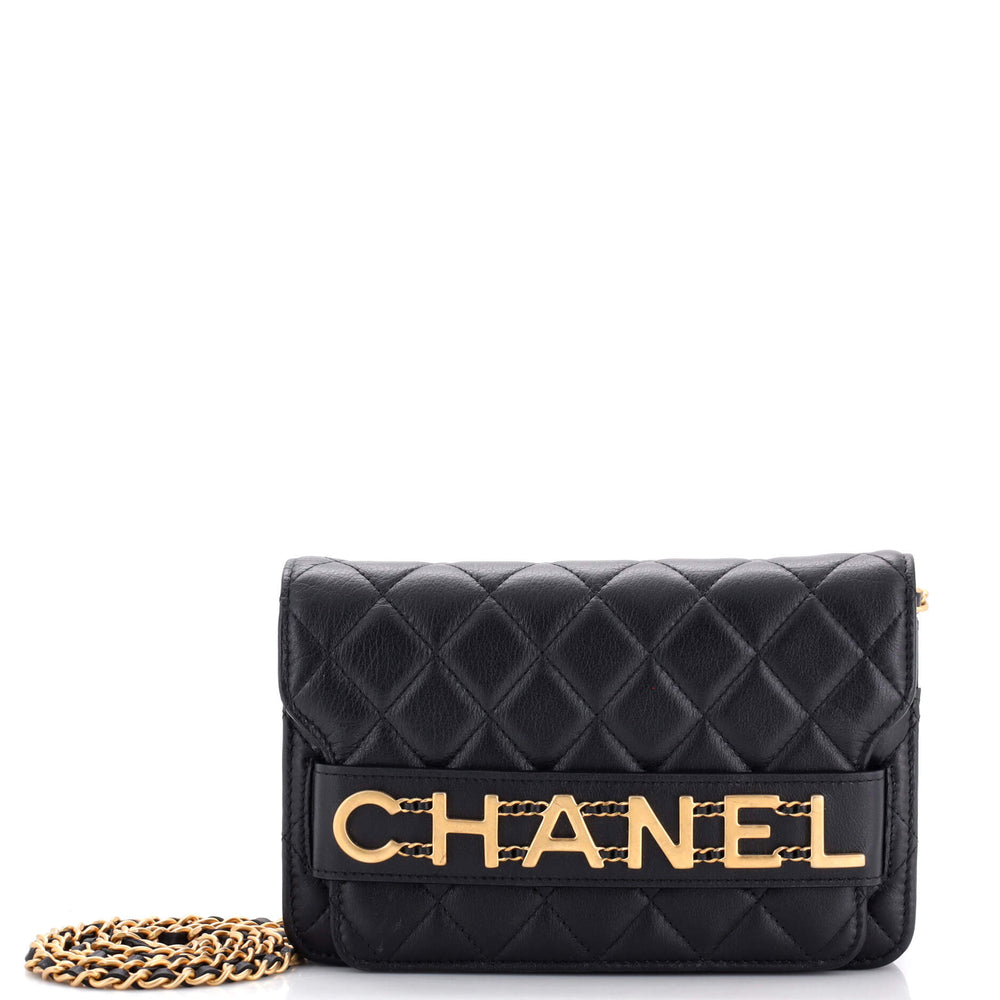 CHANEL Logo Enchained Wallet on Chain Quilted Calfskin