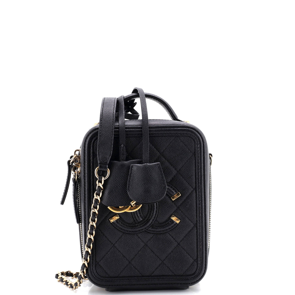 Chanel CHANEL Filigree Vertical Vanity Case Quilted Caviar