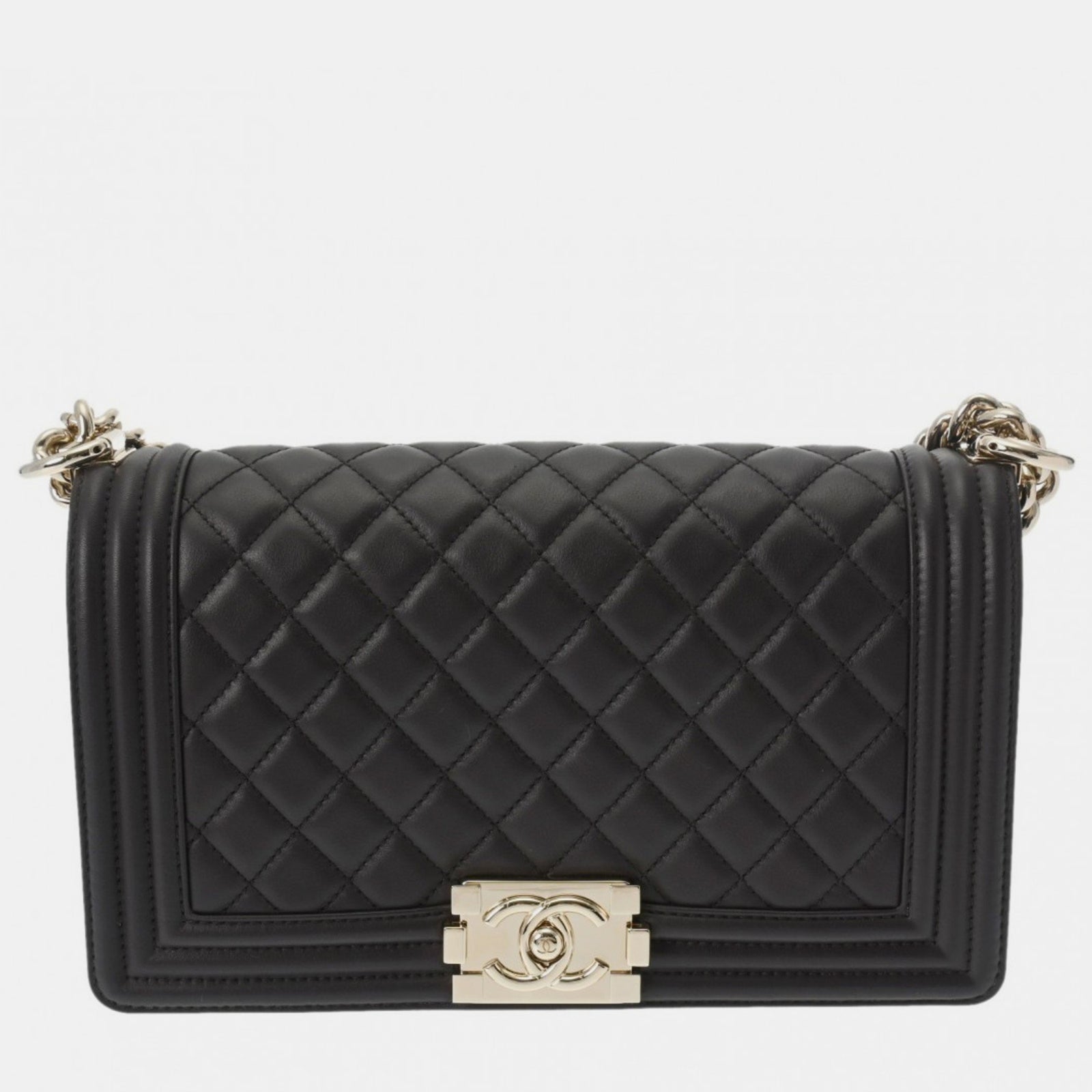 Chanel Braune Umhängetasche Boy aus Lammleder mit Kette, 25 cm