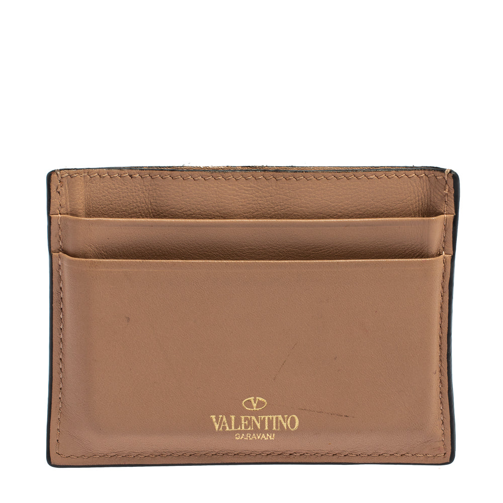 Valentino Beige Leather Rockstud Card Holder