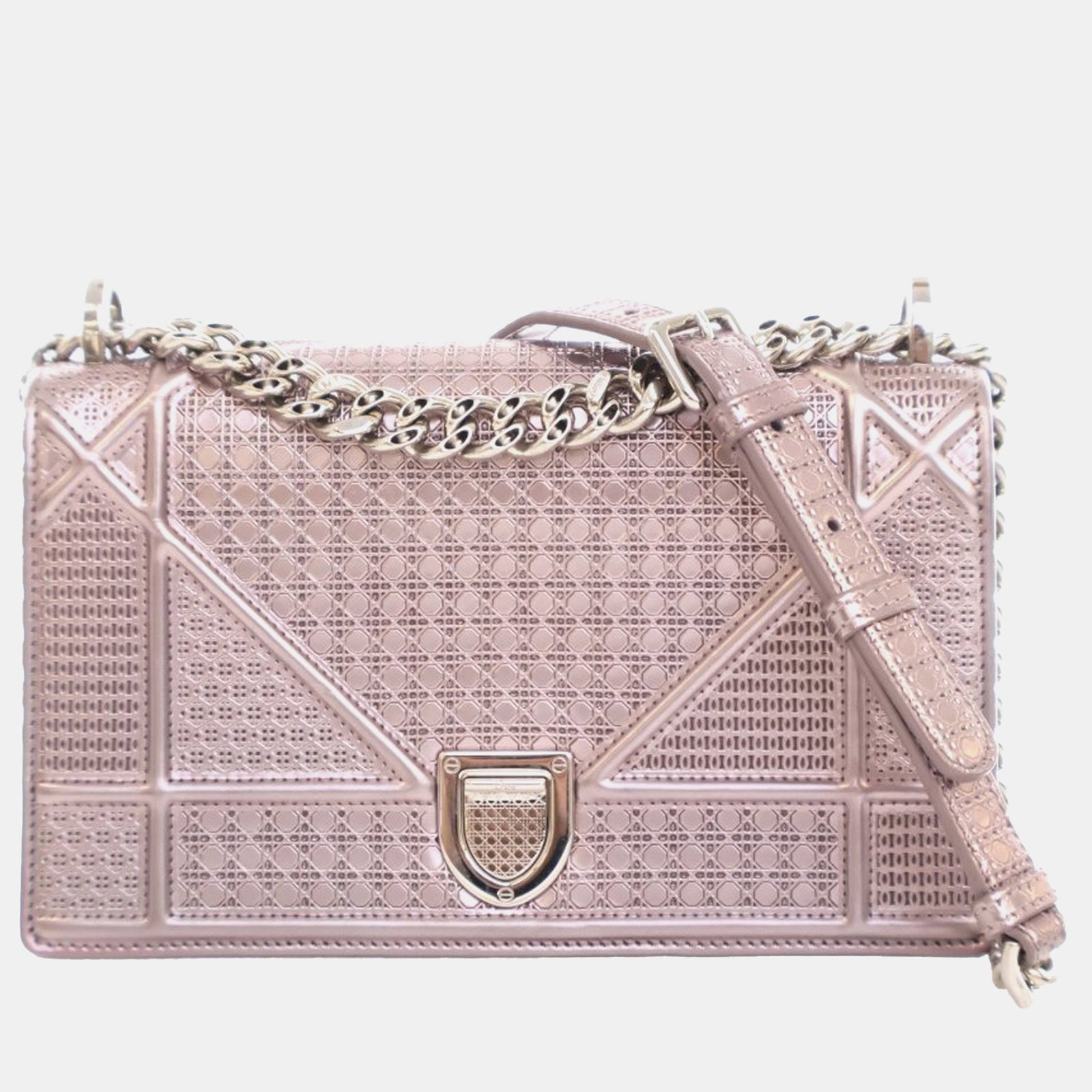 Dior Kleine Diorama Flap Bag aus metallischem Microcannage-Kalbsleder