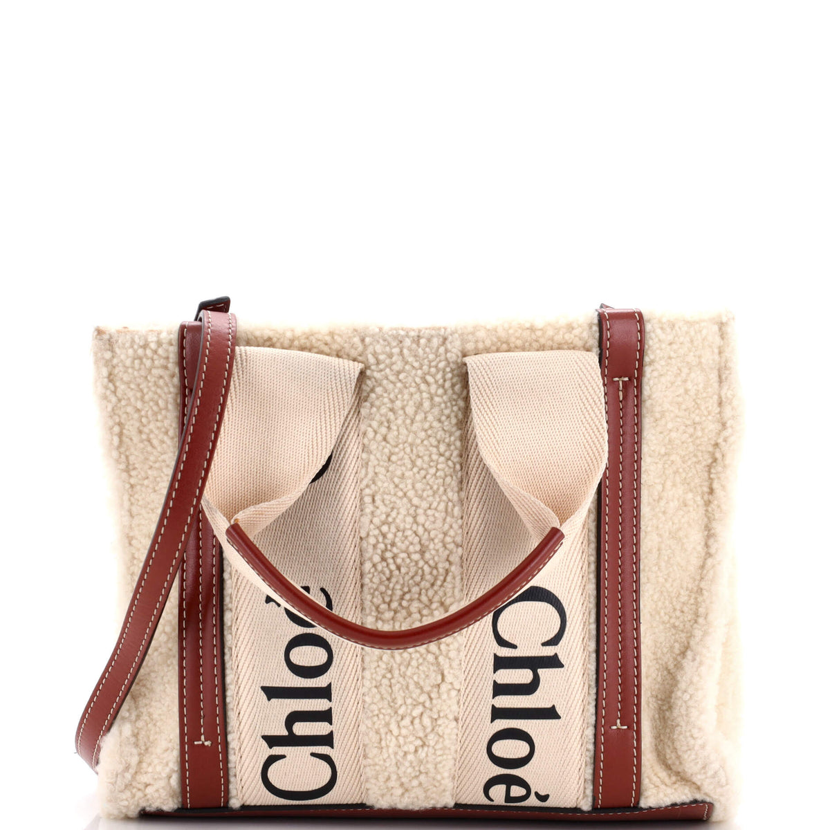 Chloe CHLOE Woody Tote Shearling with Leather Small