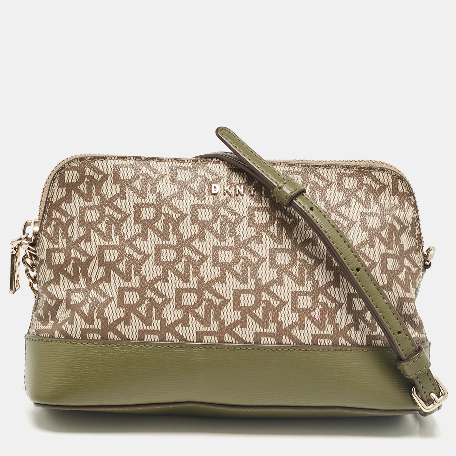 DKNY DKNY Green/Beige Monogram Coated Canvas and Leather Dome Crossbody Bag