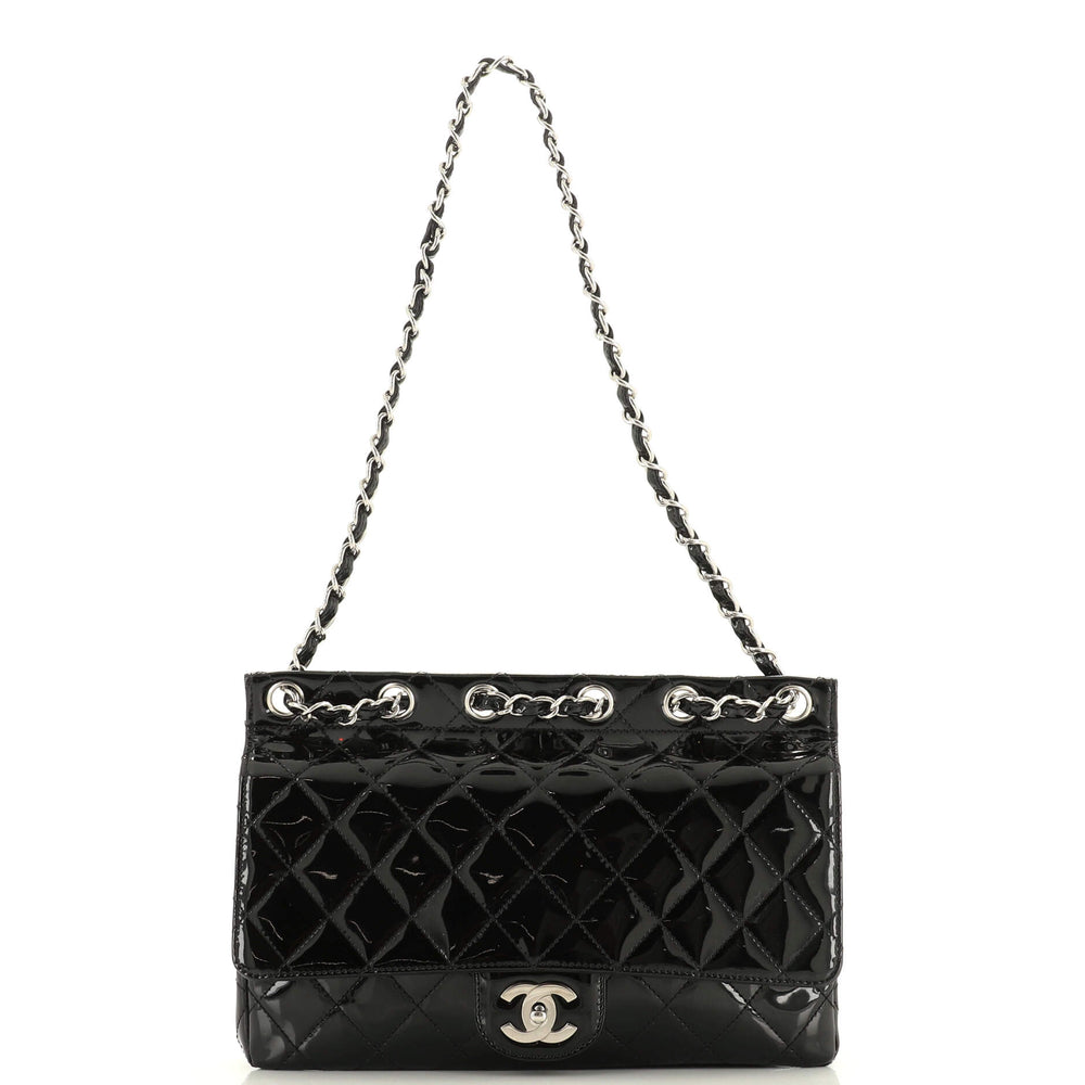 CHANEL Chain Through Flap Bag Quilted Patent Jumbo