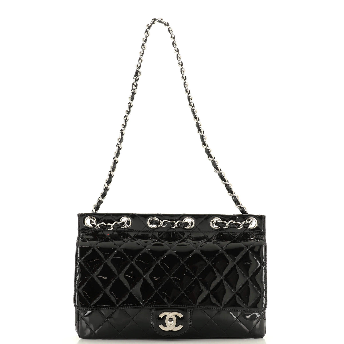 Chanel CHANEL Chain Through Flap Bag Quilted Patent Jumbo