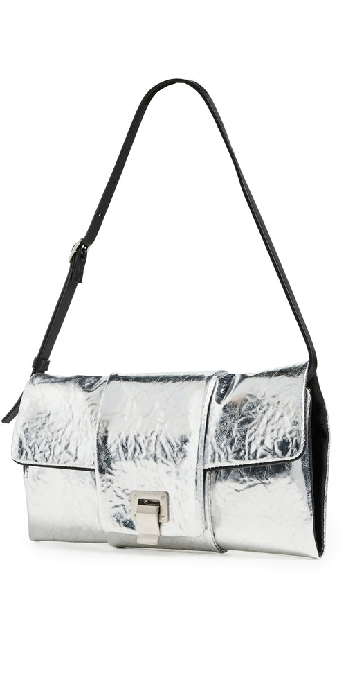 Flip Shoulder Bag in Metallic Lacquered Nylon Silver One Size