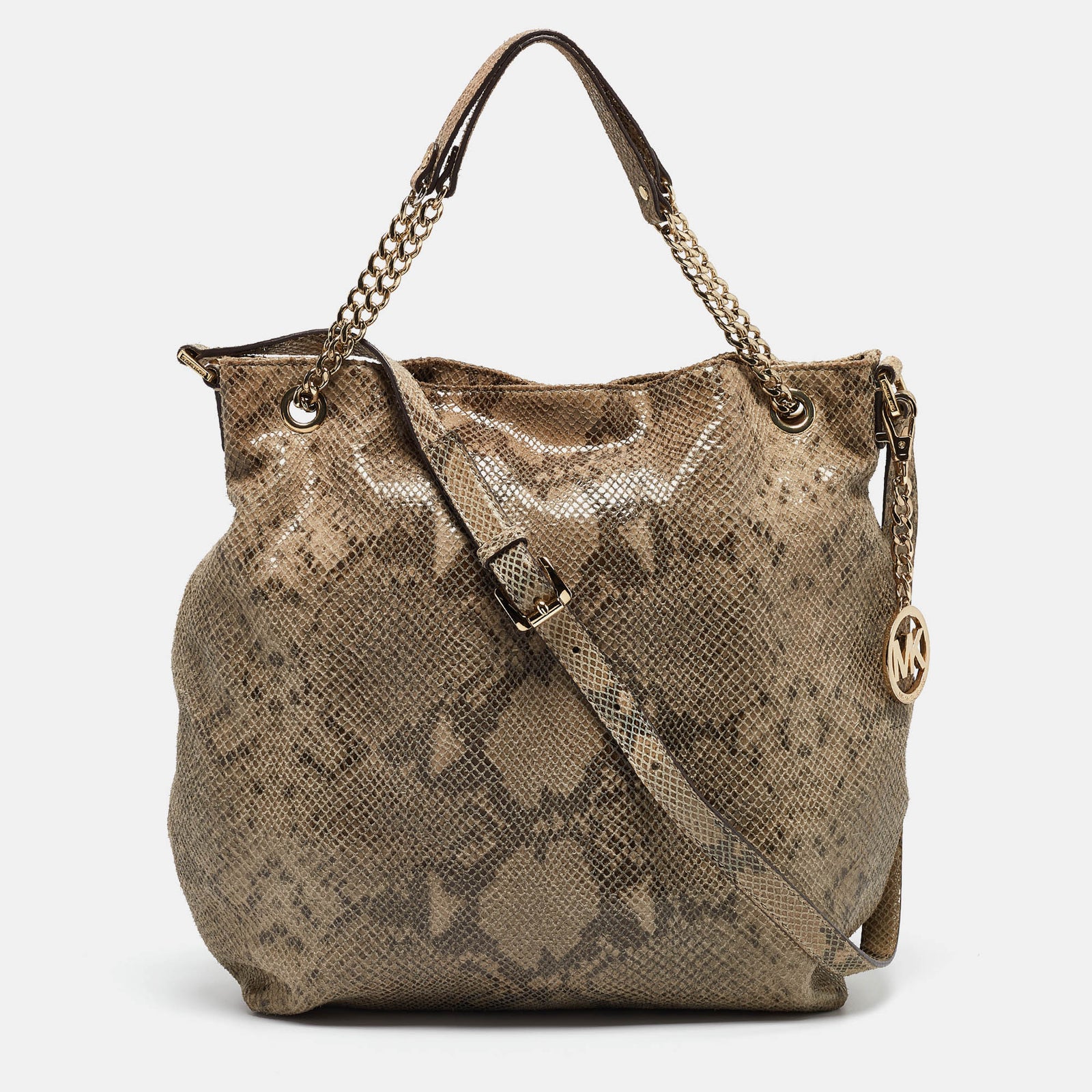 Michael Kors Grey Snakeskin Embossed Leather Cynthia Shoulder Bag