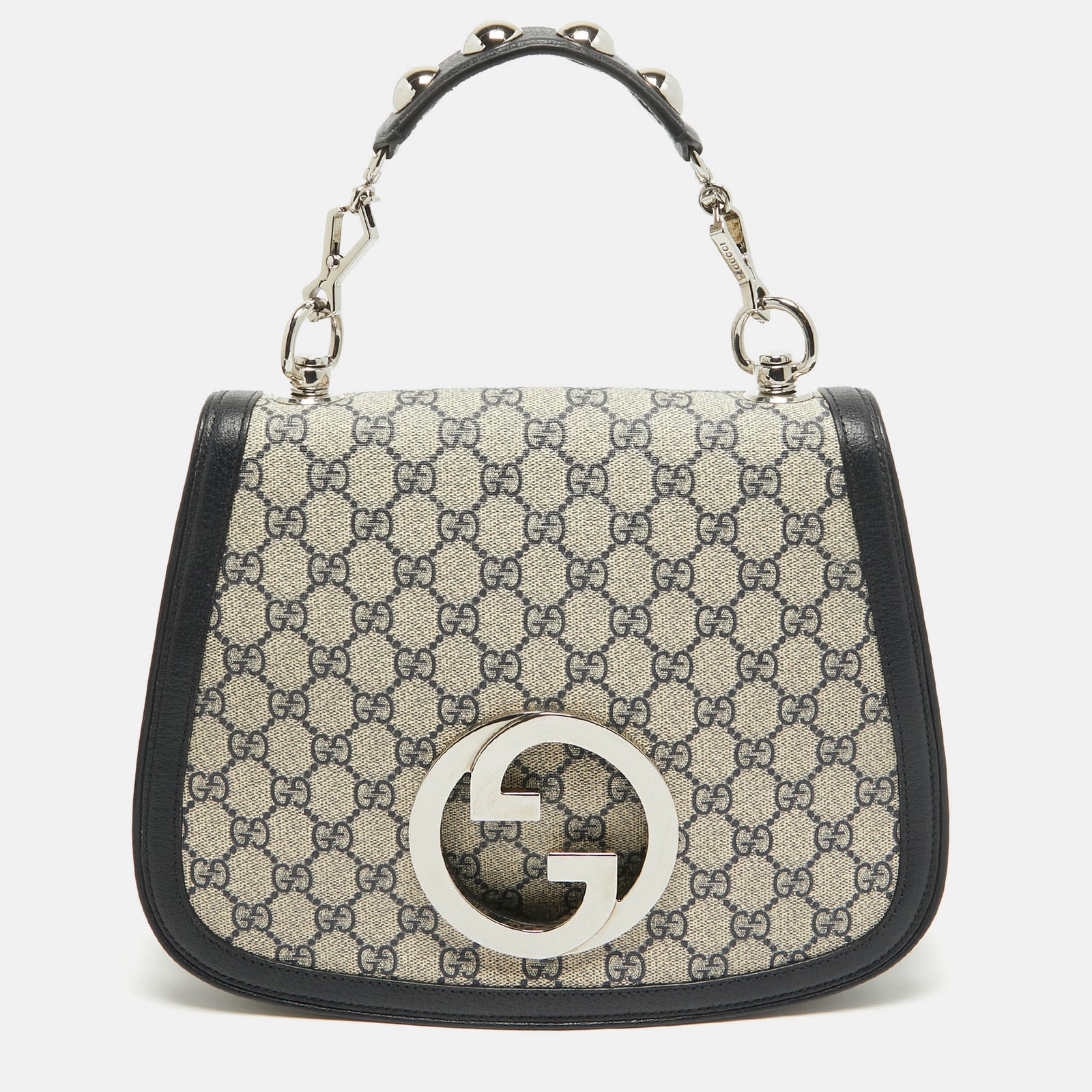 Gucci Marineblaue/beige Blondie-Tasche aus GG Supreme Canvas und Leder mit Henkel