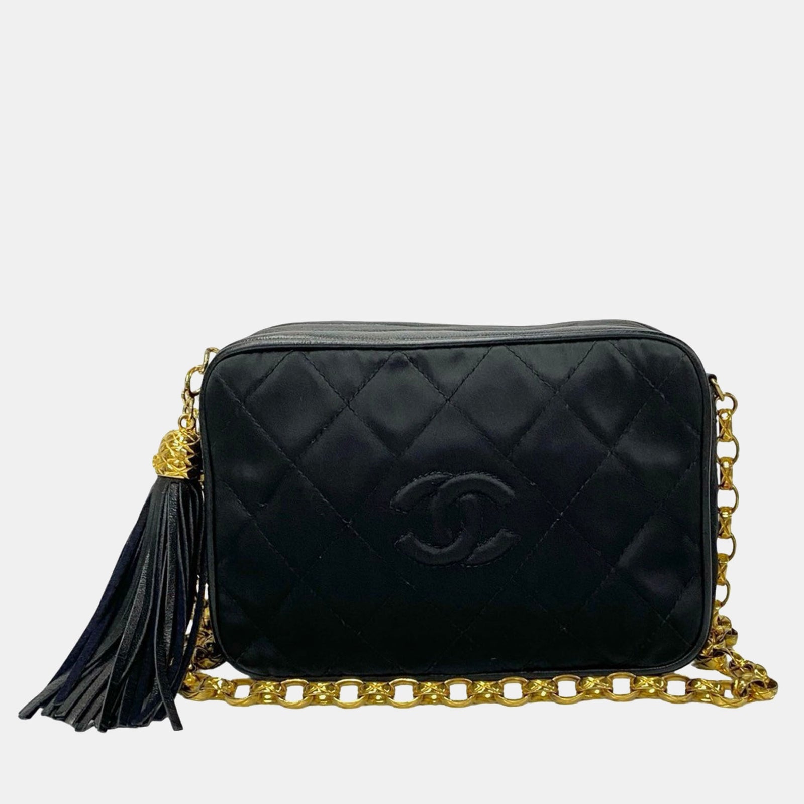 Chanel Schwarze Schultertasche aus Matelassé-Nylon mit Coco-Quaste