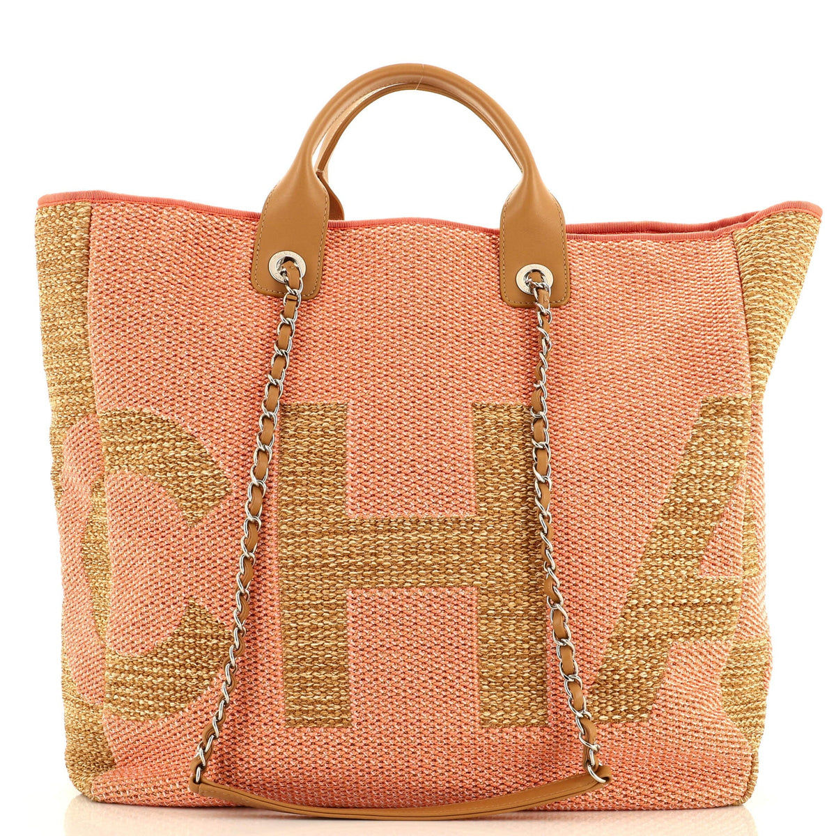 Chanel CHANEL Deauville Logo Shopping Tote Printed Mixed Fibers Large