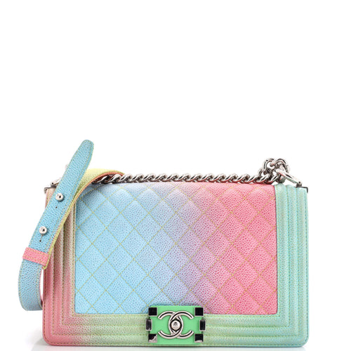 CHANEL Rainbow Boy Flap Bag Quilted Painted Caviar Old Medium