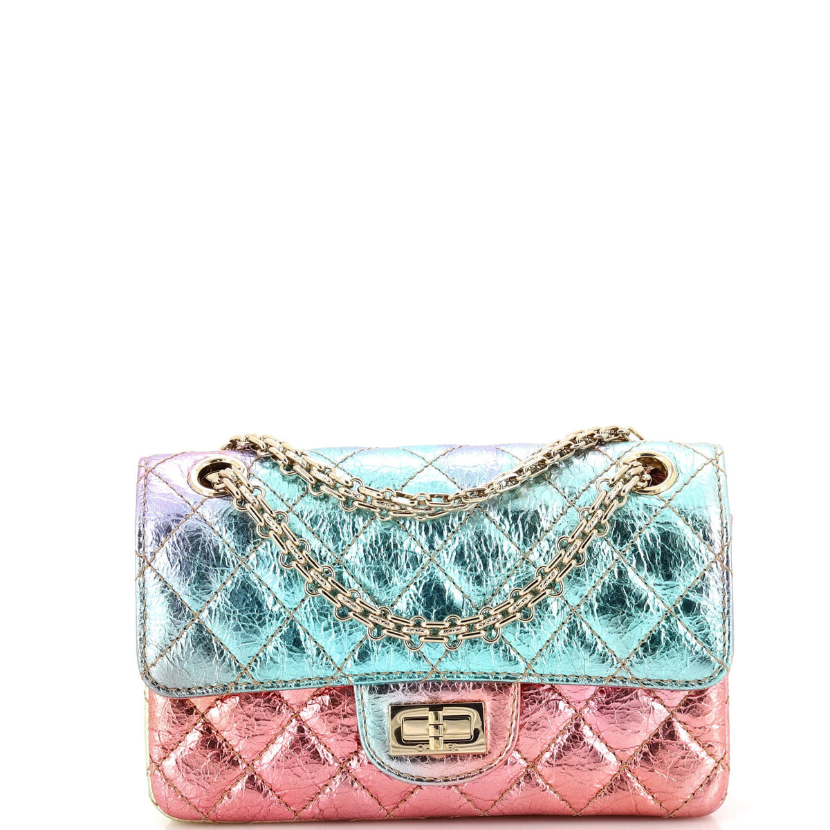 Chanel CHANEL Rainbow Reissue 2.55 Flap Bag Quilted Multicolor Metallic Goatskin Mini