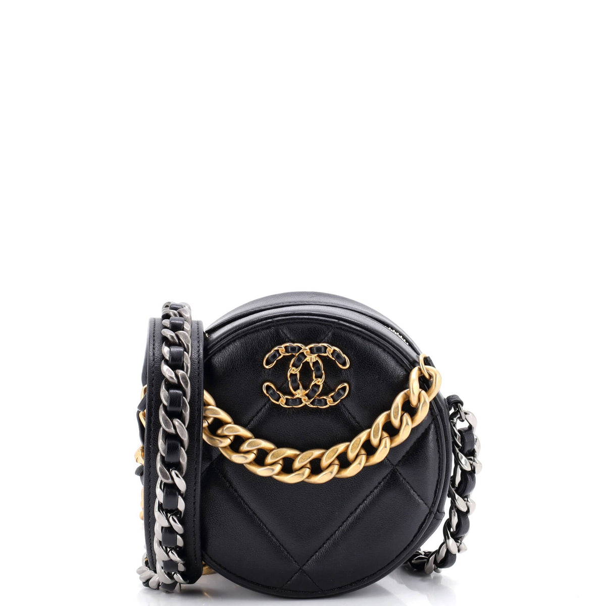 Chanel CHANEL 19 Round Clutch with Chain Quilted Leather