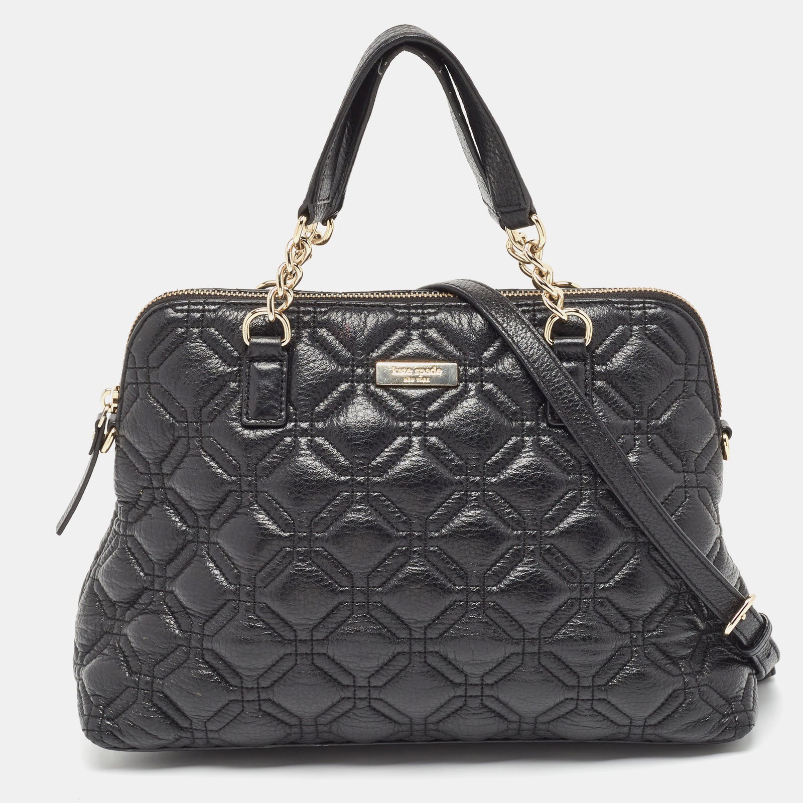 Kate Spade Black Quilted Shimmer Leather Astor Court Grace Bag