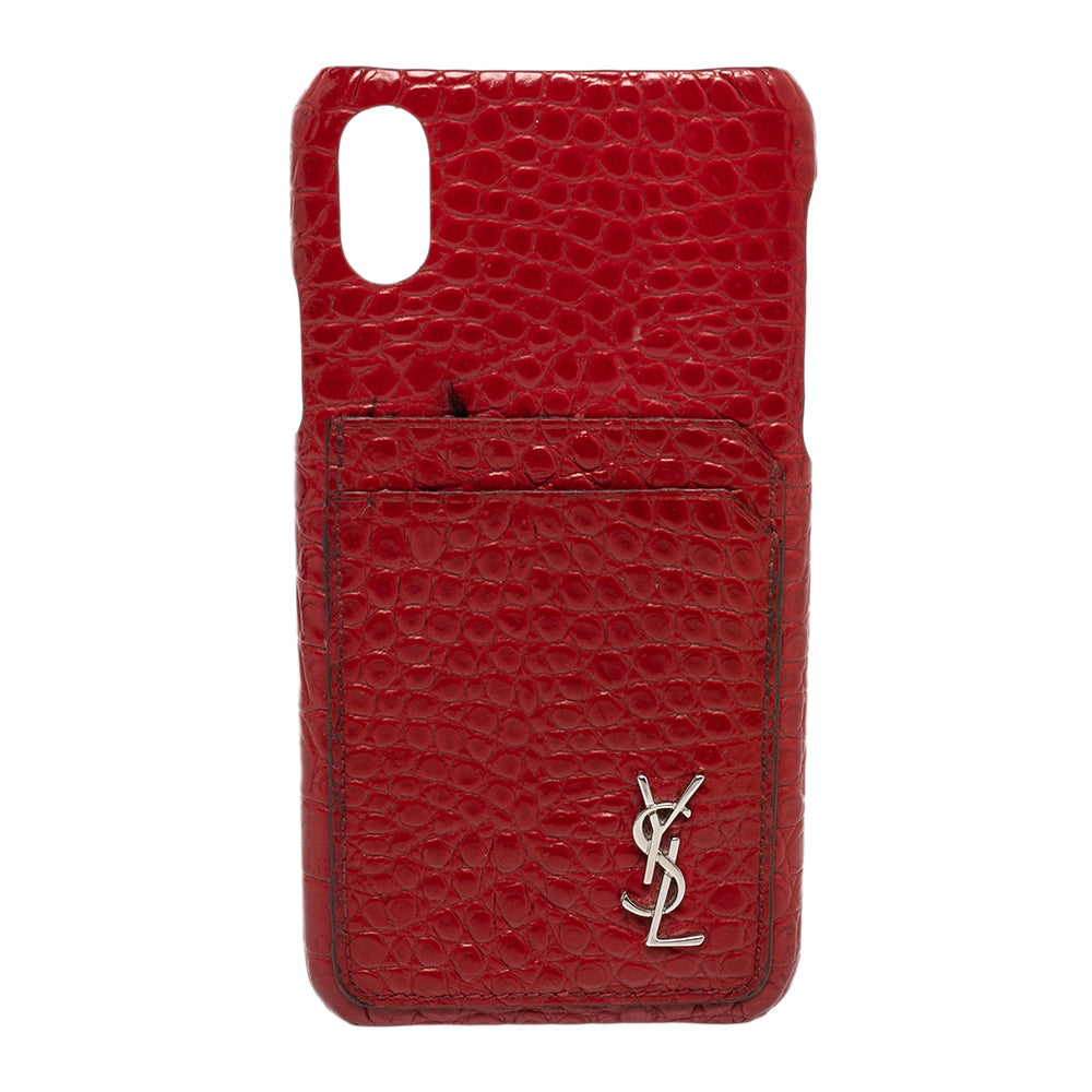 Yves Saint Laurent Saint Laurent Paris Red Croc Embossed Leather iPhone XS Max Case