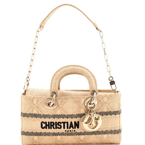 Lady D-Joy Bag Cannage Embroidered Raffia Medium
