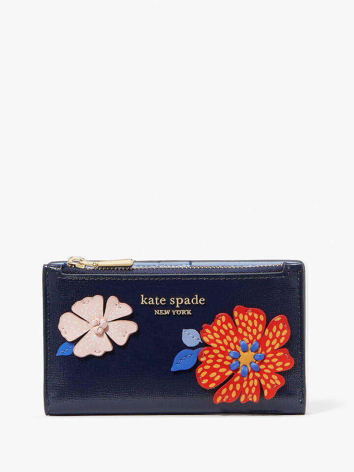 Kate Spade Au Dottie Bloom Flower Applique Small Slim Bifold Wallet