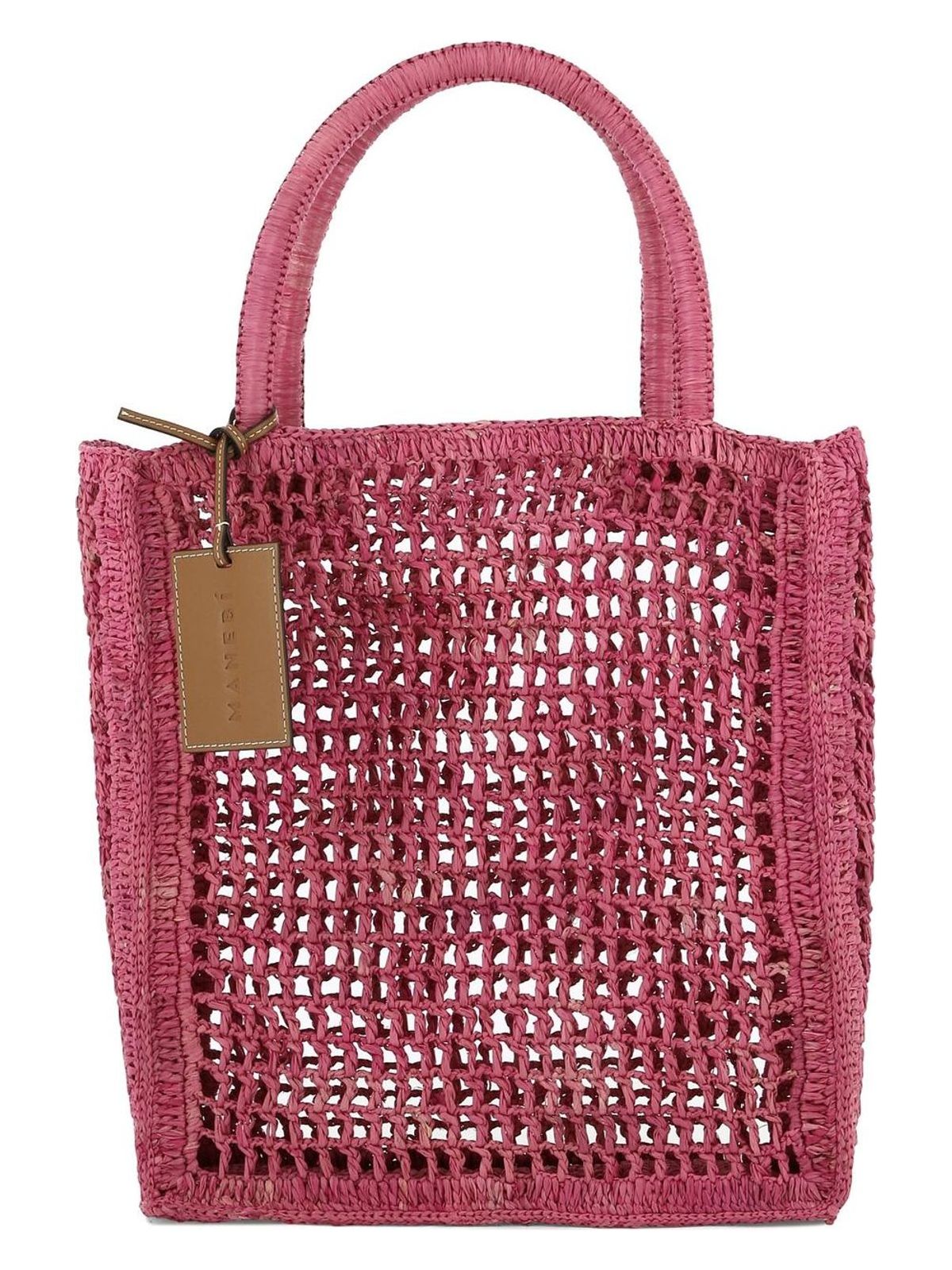 Manebi Women's Net Shoulder Bag in Fuchsia | V Color 7.5 Color CHNATURAL Color RAFFIA Color AZALEA