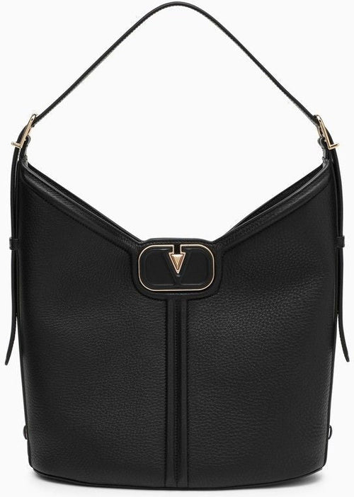 Women's Vlogo Leather Hobo Bag in Black | 4W2B0N14LFN